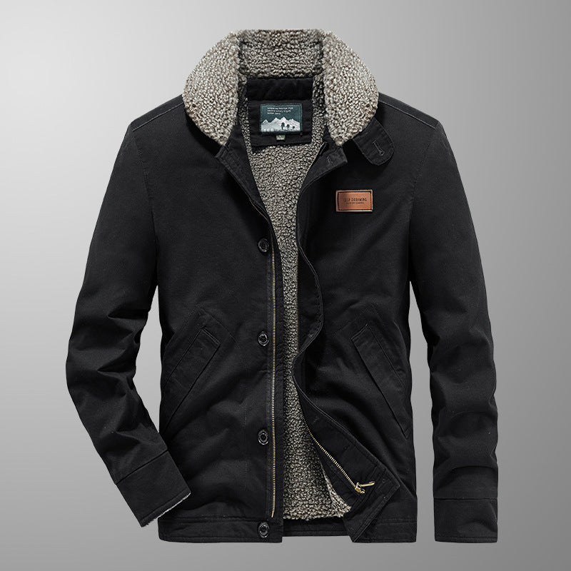 Herren Canvas-Workerjacke mit Sherpa-Innenfutter, Reiß- und Druckknopfverschluss Echoarchiv
