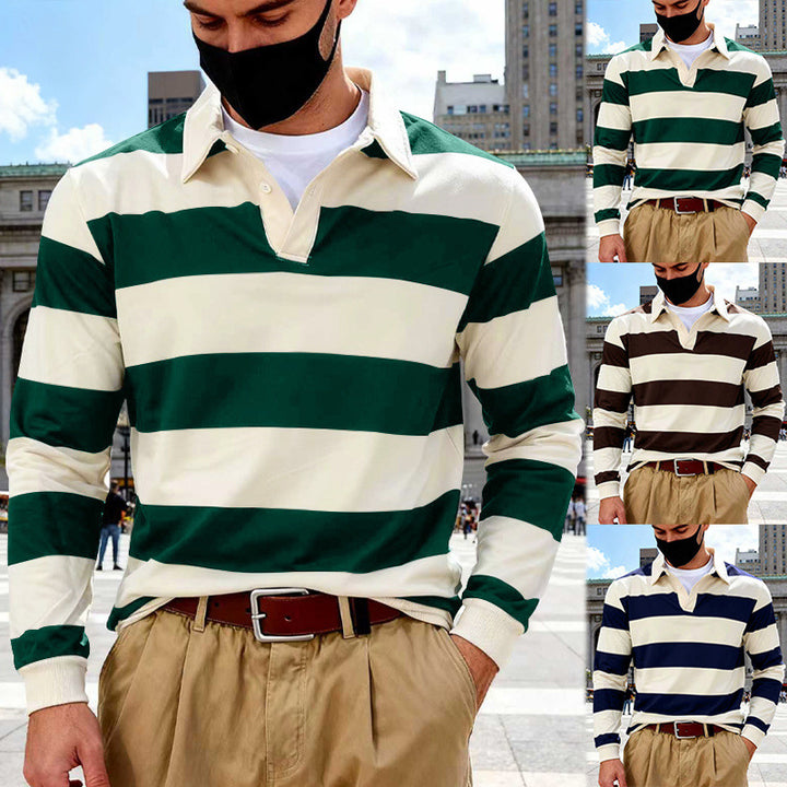 Herren Maritim inspiriertes Rugby-Langarmshirt aus Baumwollmix mit Polokragen und robusten Bündchen – Cavello