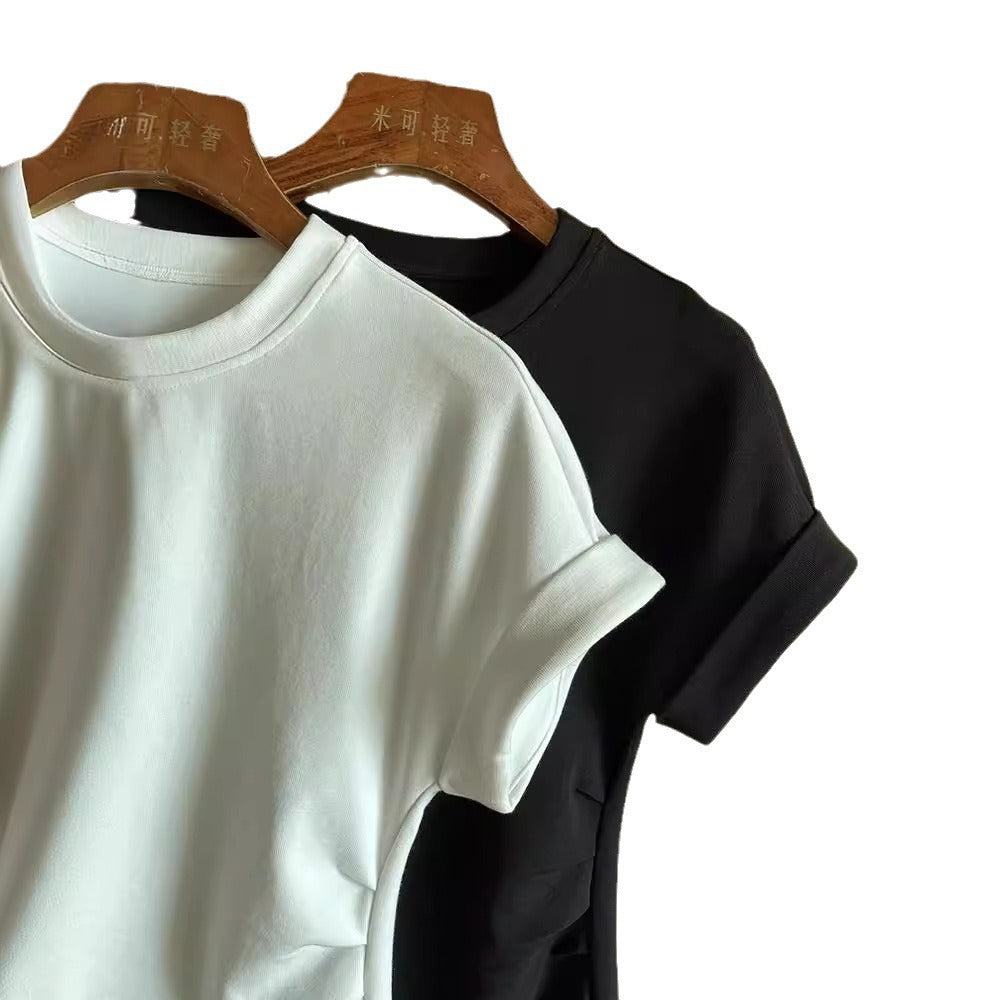 Damen Kurzärmeliges Strukturjersey-Shirt mit Taillenraffungen und Frontschlitz Echo Archiv