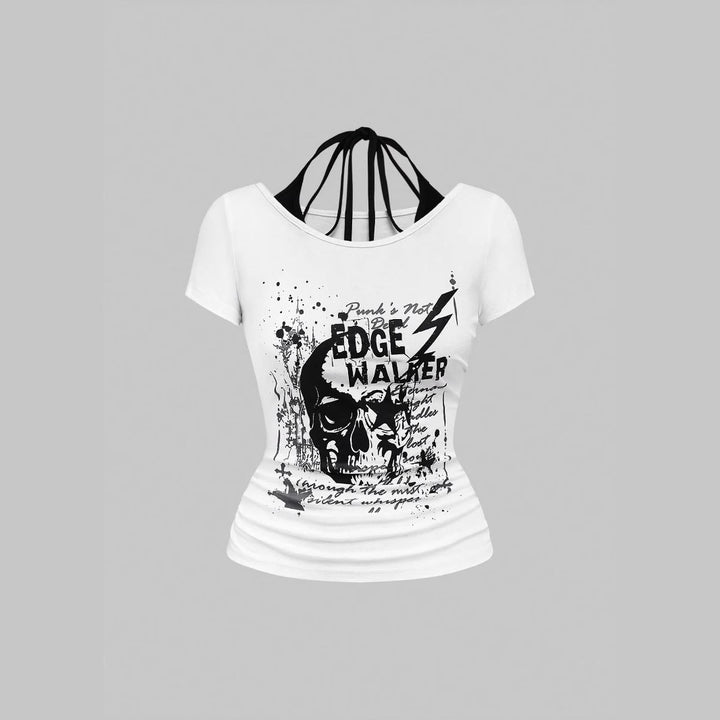 Damen kreatives Grafik-T-Shirt mit verführerischem Rückenausschnitt Echo Archiv