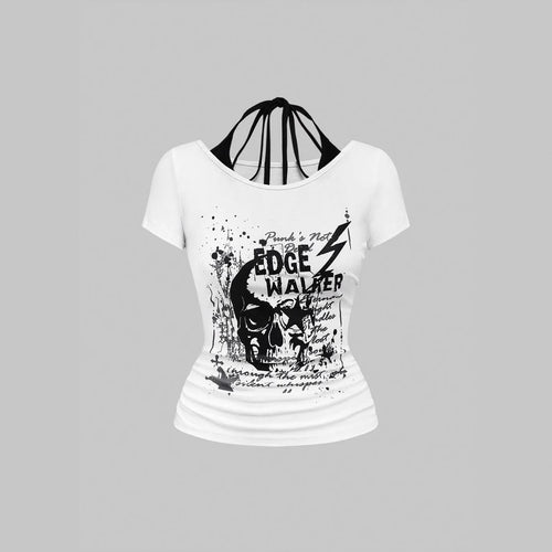 Damen kreatives Grafik-T-Shirt mit verführerischem Rückenausschnitt Echo Archiv