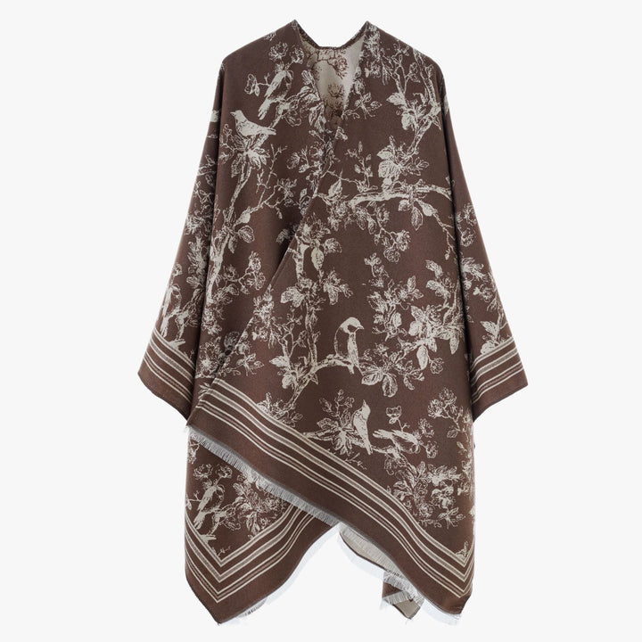 Damen Jacquard‑Poncho im Kimono‑Stil mit Vogel‑Blütenmuster – Avérine