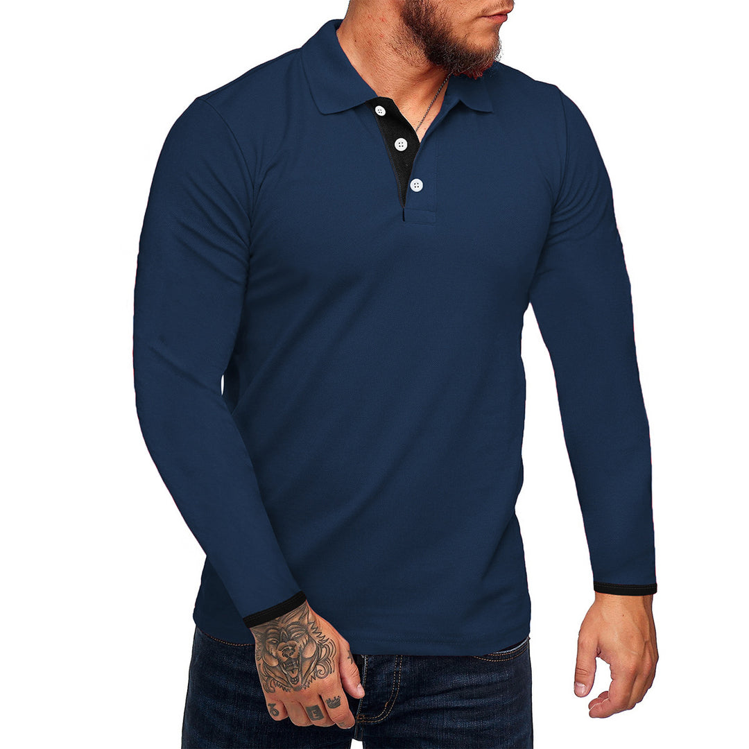 Herren Langarm-Polohemd mit kontrastierenden Knopfdetails Echoarchiv