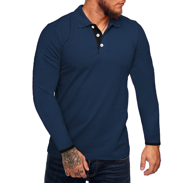 Herren Langarm-Polohemd mit kontrastierenden Knopfdetails Echoarchiv