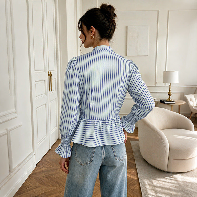 Damen Elegante Bluse mit Rüschendetails und Streifen Echo Archiv