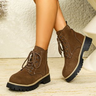 Damen nan Schnür-Stiefelette in Veloursoptik mit warmem Innenfutter, gepolstertem Schaft und robuster Profilsohle Echo Archiv