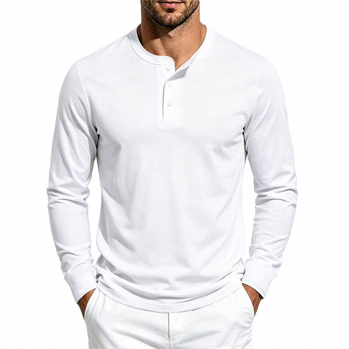 Herren Slim-Fit Henley-Langarmshirt aus Baumwoll-Jersey mit Knopfleiste – Marzano