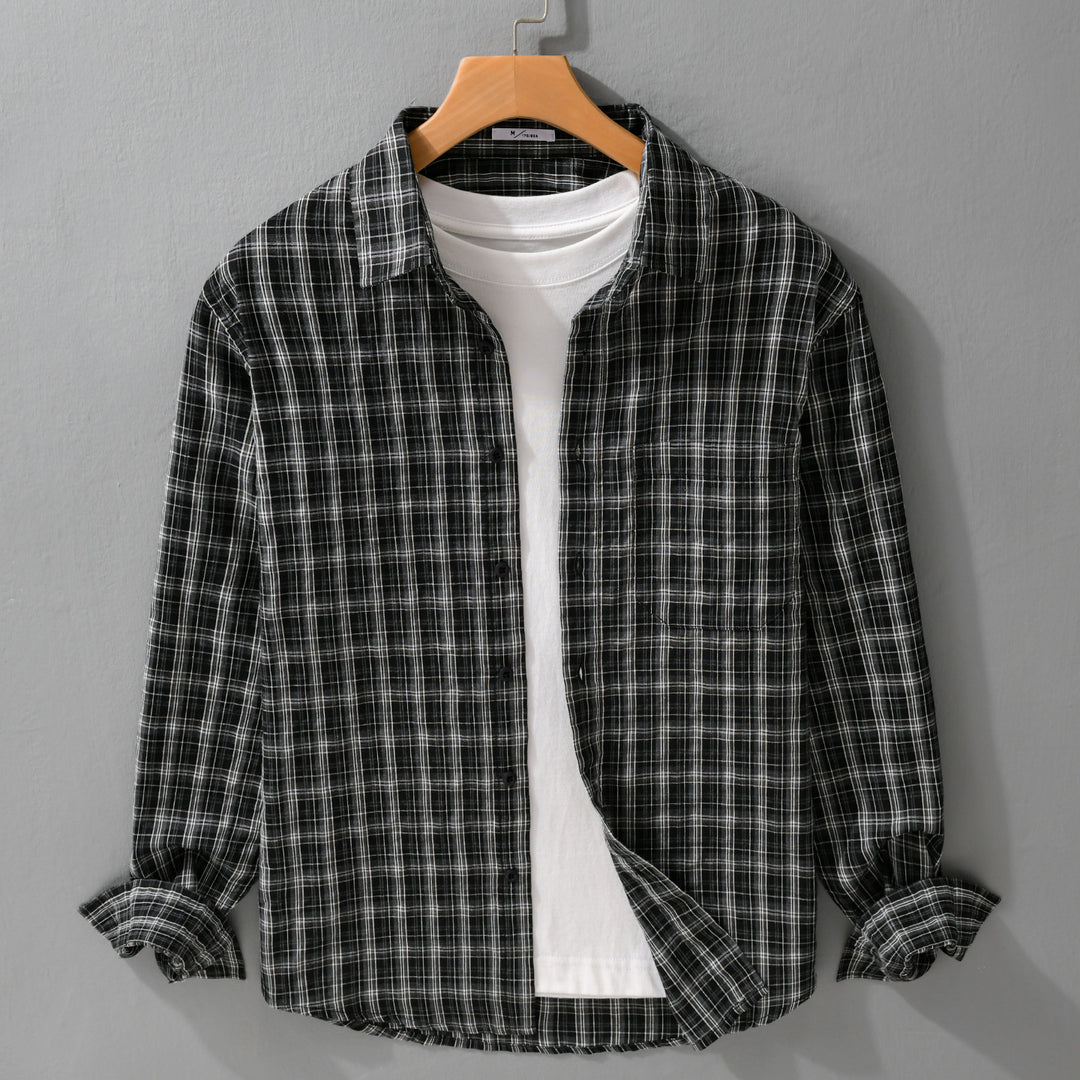 Herren Gebürstetes Karo-Layering-Hemd aus Baumwollflanell mit aufgesetzter Brusttasche und gerundetem Saum Echoarchiv