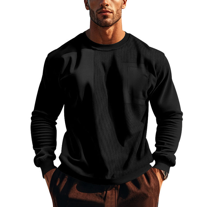 Herren Struktur-Sweatshirt mit Rippen-Panel und Brusttasche Echoarchiv