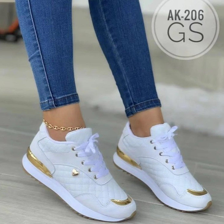 Damen Gepolsterte Sneaker mit Stepp-Optik und goldenen Akzenten Echoarchiv
