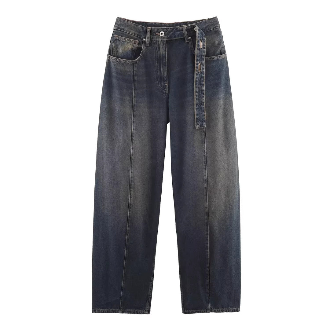 Damen Weite hochtaillierte Culotte-Hose mit Ziernaht, aufgesetzten Taschen und Bindegürtel Echo Archiv