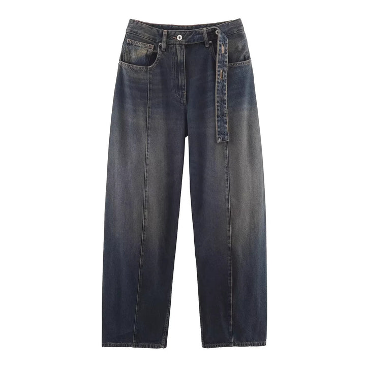 Damen Weite hochtaillierte Culotte-Hose mit Ziernaht, aufgesetzten Taschen und Bindegürtel Echo Archiv