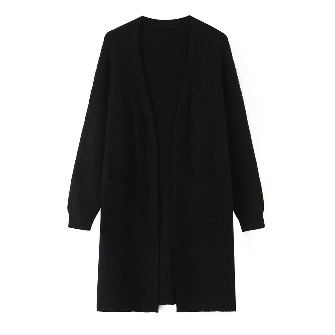 Damen Langer Oversize Strickcardigan mit aufgesetzten Taschen Echoarchiv