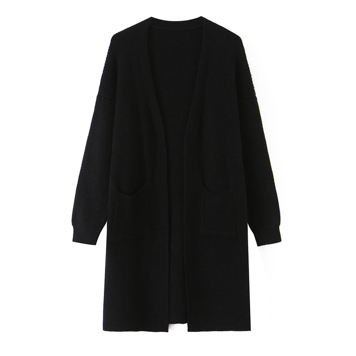 Damen Langer Oversize Strickcardigan mit aufgesetzten Taschen Echoarchiv