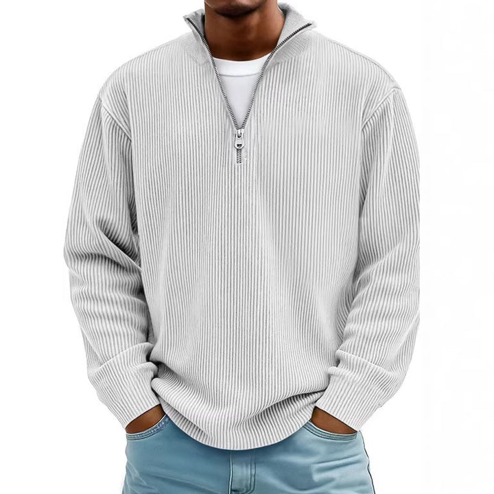 Herren nan gerippter Strickpullover mit halbem Reißverschluss und Stehkragen Echo Archiv