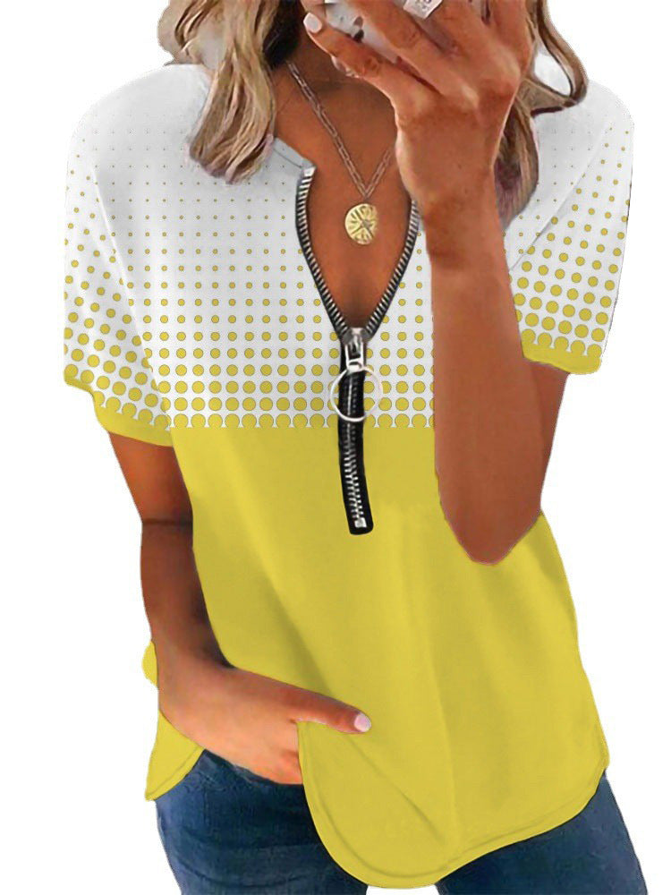 Damen T-Shirt mit Reißverschluss und Musterdetails Echo Archiv