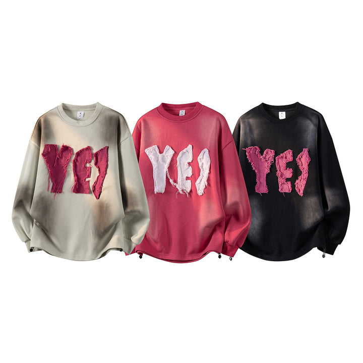 Damen Oversize-Sweatshirt mit gesticktem Schriftzug, abgerundetem Saum & überschnittener Schulter Echoarchiv