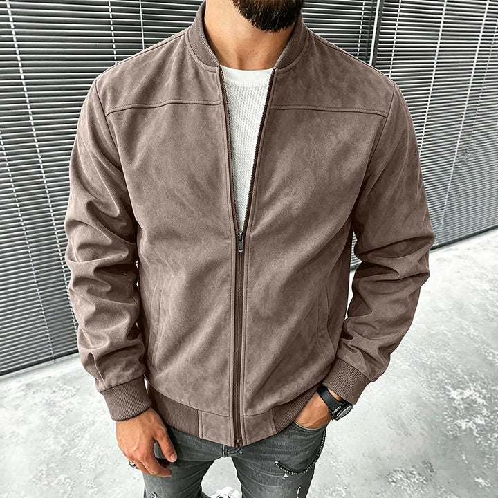 Herren Veloursleder-Optik Bomberjacke mit Reißverschluss und Rippbündchen Echoarchiv