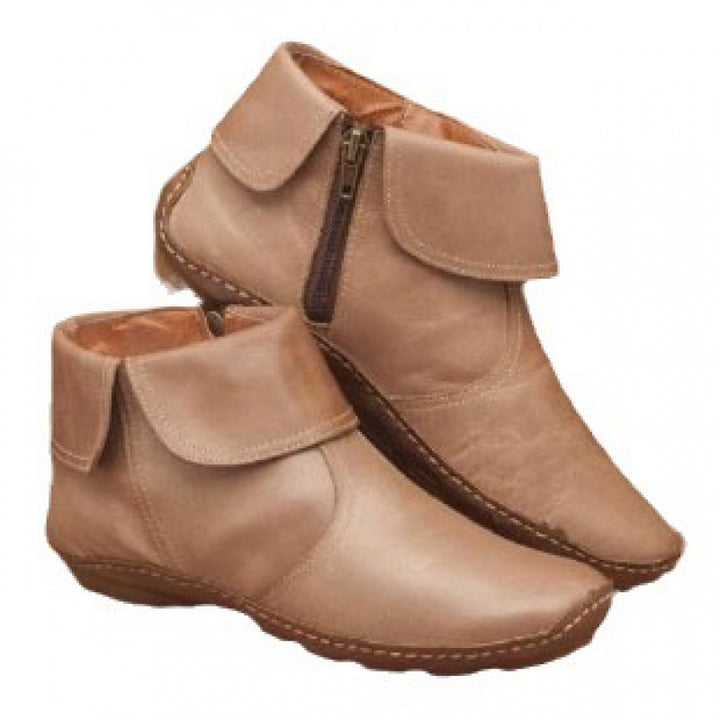 Damen nan knöchelhohe Lederoptik-Stiefelette mit umlegbarer Manschette und seitlichem Reißverschluss Echo Archiv