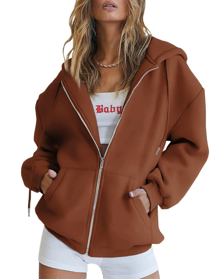 Damen nan Oversize-Kapuzenjacke mit durchgehendem Reißverschluss French-Terry, Kängurutaschen und elastischen Bündchen Echo Archiv