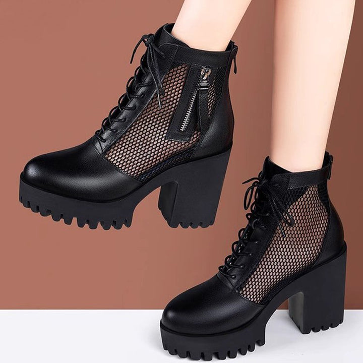 Damen Modische Plateau Stiefeletten mit Netz-Einsätzen Echo Archiv