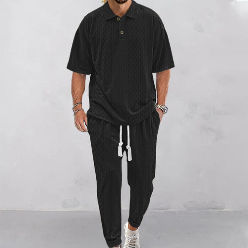 Herren lässiges Freizeit-Set mit strukturiertem Poloshirt und bequemen Jogginghosen Echoarchiv