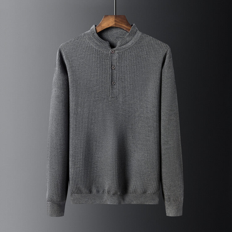 Herren Strukturierter Langarm-Pullover mit Knopfleiste Echoarchiv