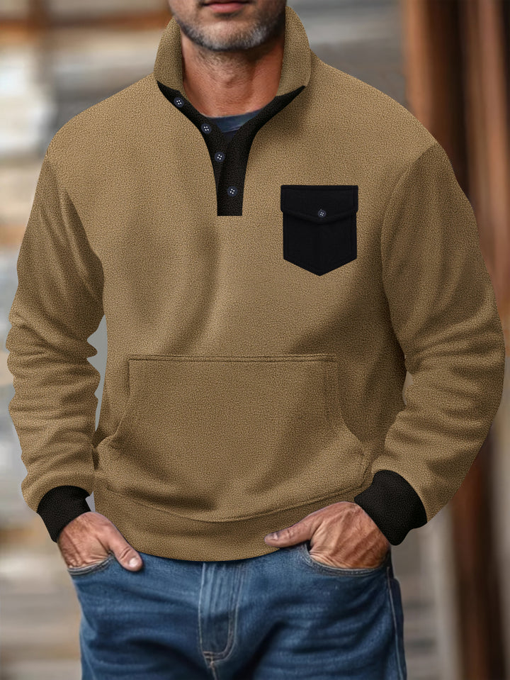 Herren Sweatshirt mit modischem Stehkragen und aufgesetzter Tasche Echoarchiv