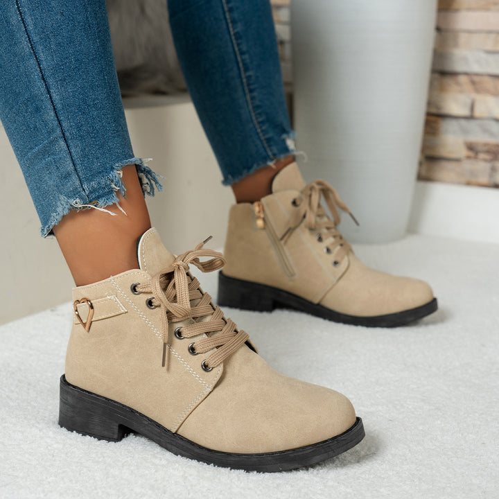 Damen Schnür-Booties mit kleinem Blockabsatz und Herz‑Metallapplikation Echoarchiv