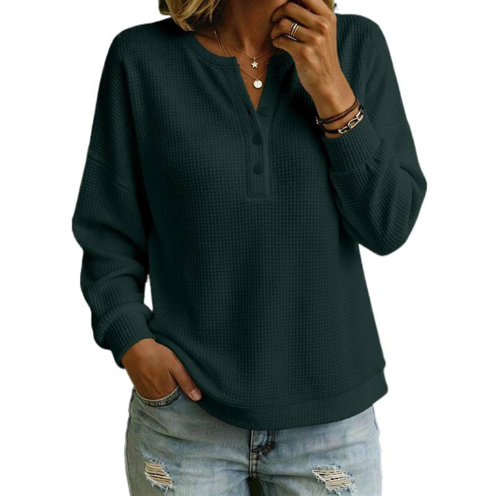 Damen Waffelstrick-Henleypullover mit Oversize-Schnitt Echoarchiv