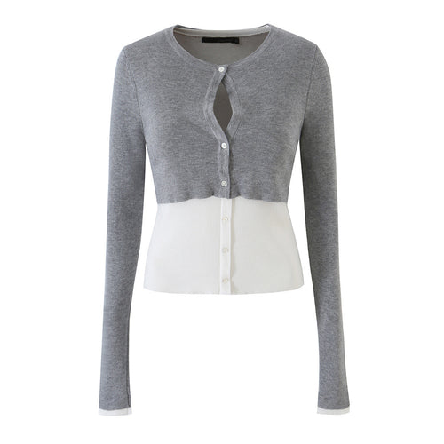 Damen Feinstrick-Bolero mit eingearbeitetem Hemd-Panel und Knopfdetails Echoarchiv