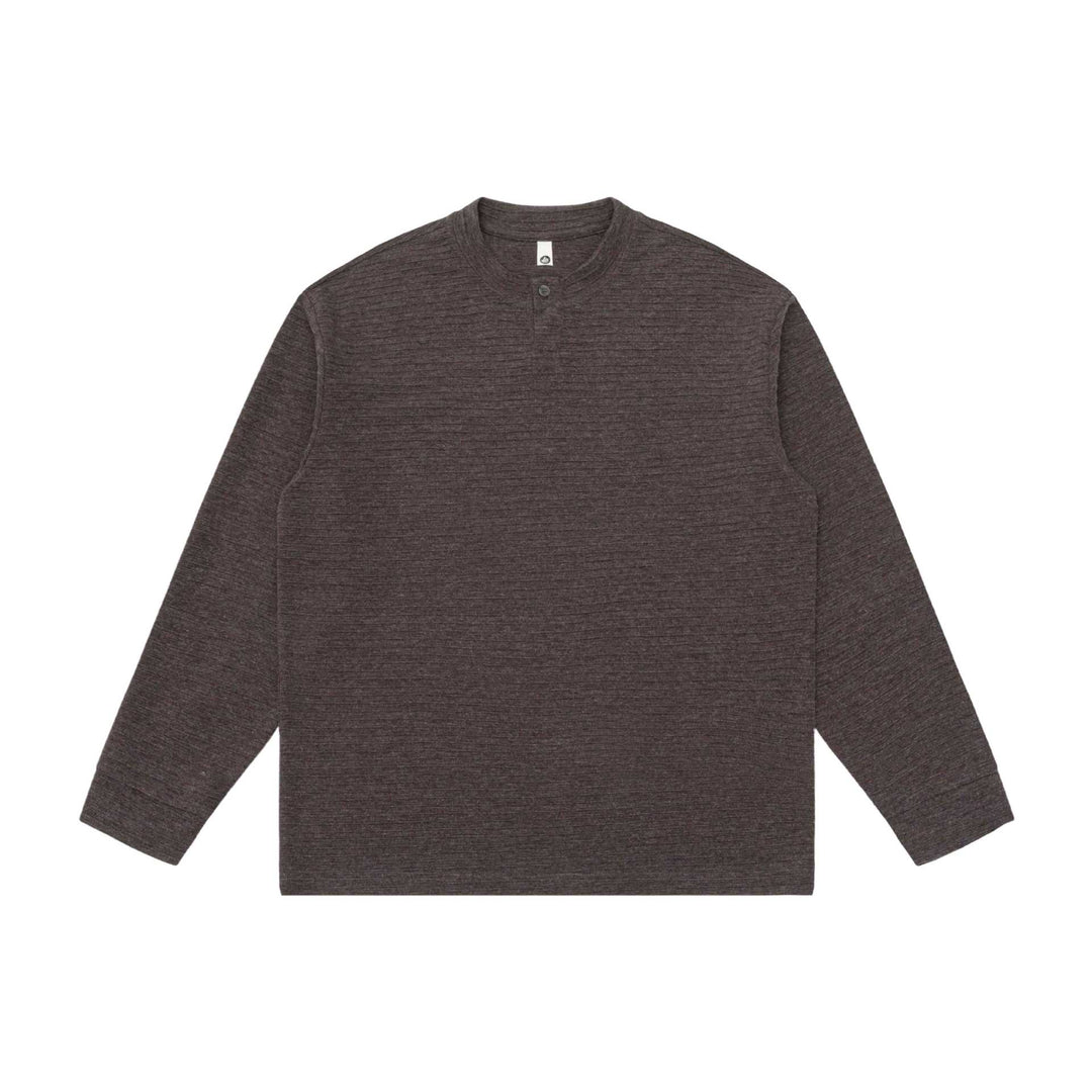 Unisex Strukturierter Henley-Pullover mit kurzem Knopfkragen und Oversize-Schnitt Echoarchiv