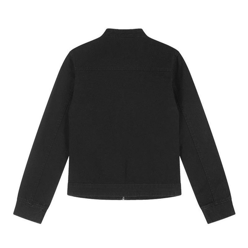 Damen Kurze Utility-Jacke mit Stehkragen, verstellbaren Schulterriemen und Druckknopfverschluss Echoarchiv