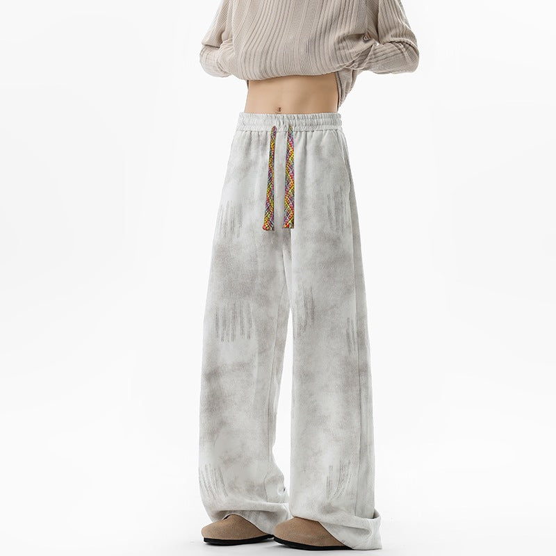 Damen Extraweite Kuschel-Loungehose mit Tunnelzug, weichem Velours und überlangem Saum Echo Archiv