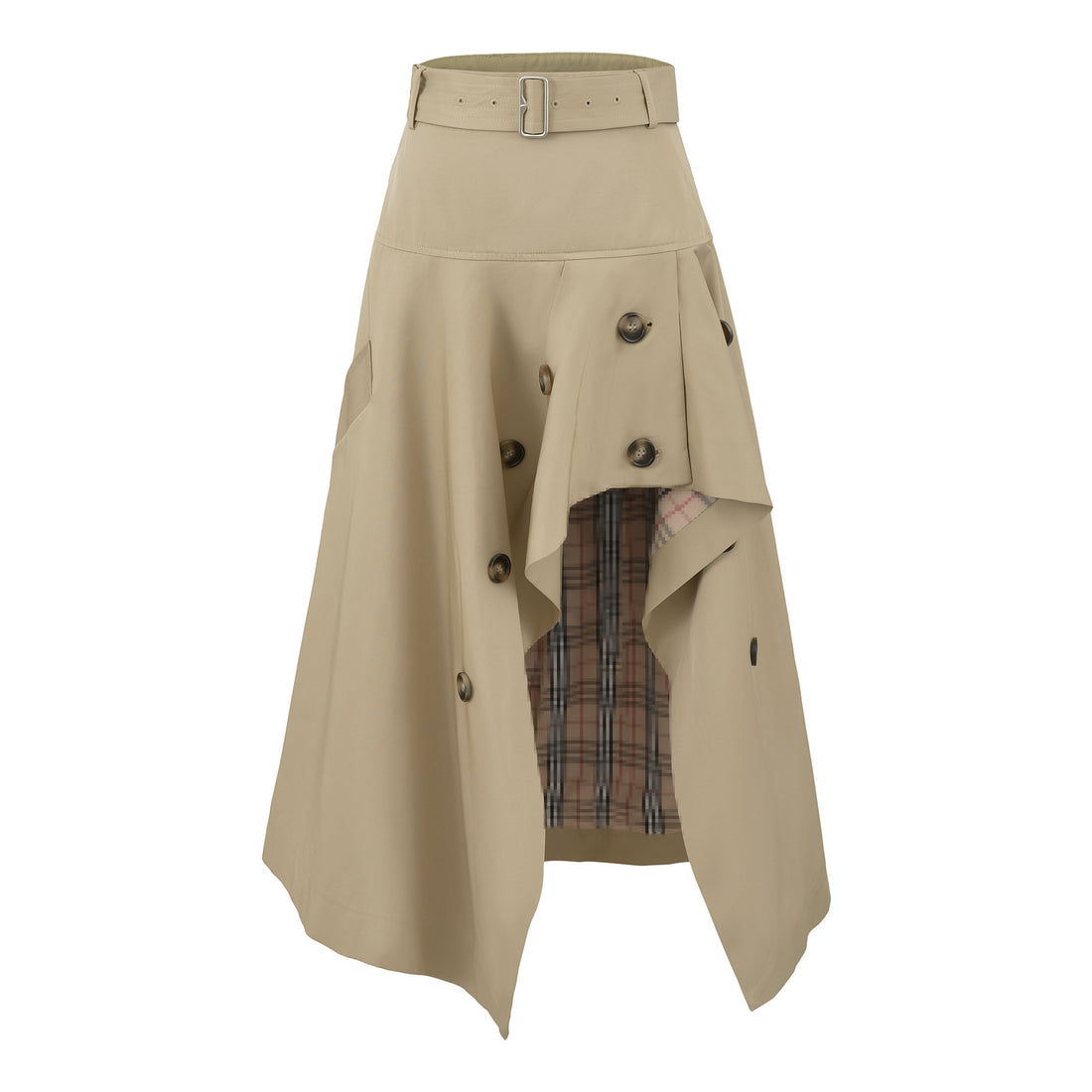 Damen Asymmetrischer Trench‑Rock mit Taillengürtel und dekorativen Knöpfen Echoarchiv