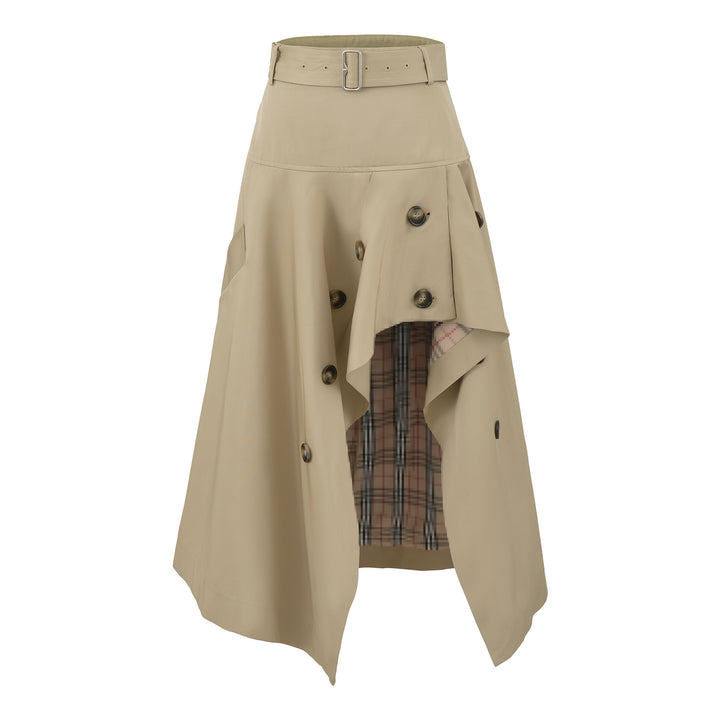 Damen Asymmetrischer Trench‑Rock mit Taillengürtel und dekorativen Knöpfen Echoarchiv