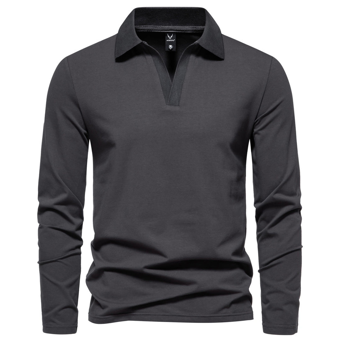 Herren nan Langarm-Polo mit offenem V-Ausschnitt, feinem Rippenkragen und schmaler Silhouette Echo Archiv