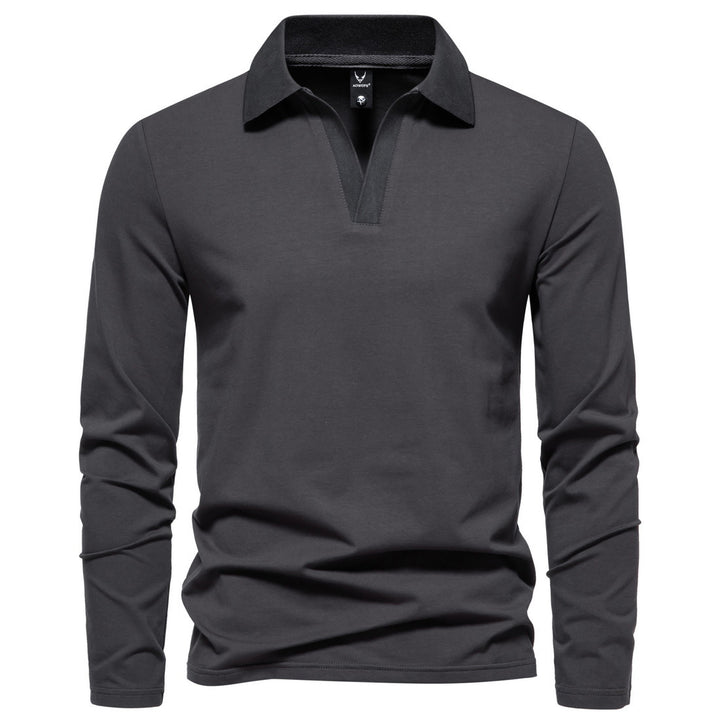 Herren nan Langarm-Polo mit offenem V-Ausschnitt, feinem Rippenkragen und schmaler Silhouette Echo Archiv