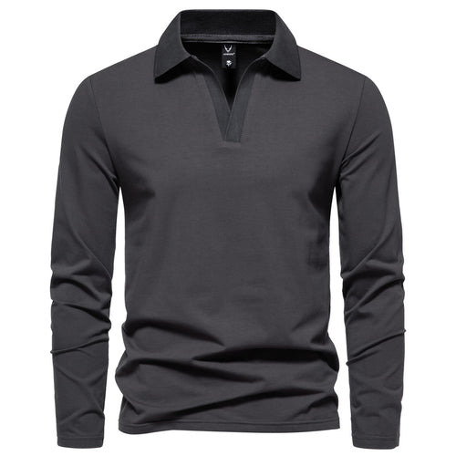 Herren nan Langarm-Polo mit offenem V-Ausschnitt, feinem Rippenkragen und schmaler Silhouette Echo Archiv