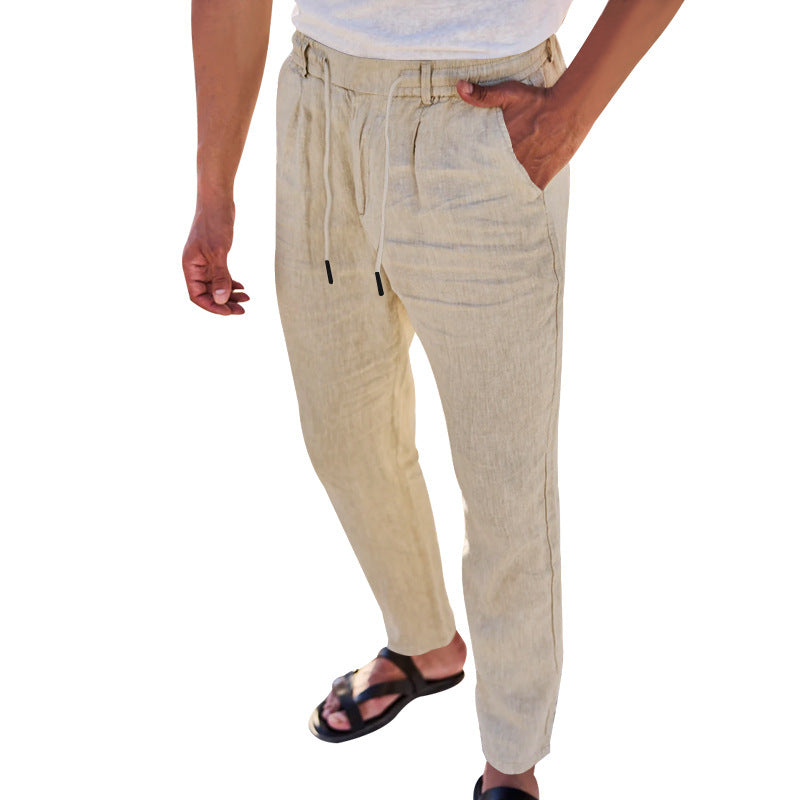 Herren Leichte Leinenhose mit verstellbarem Bund und praktischen Seitentaschen Echoarchiv