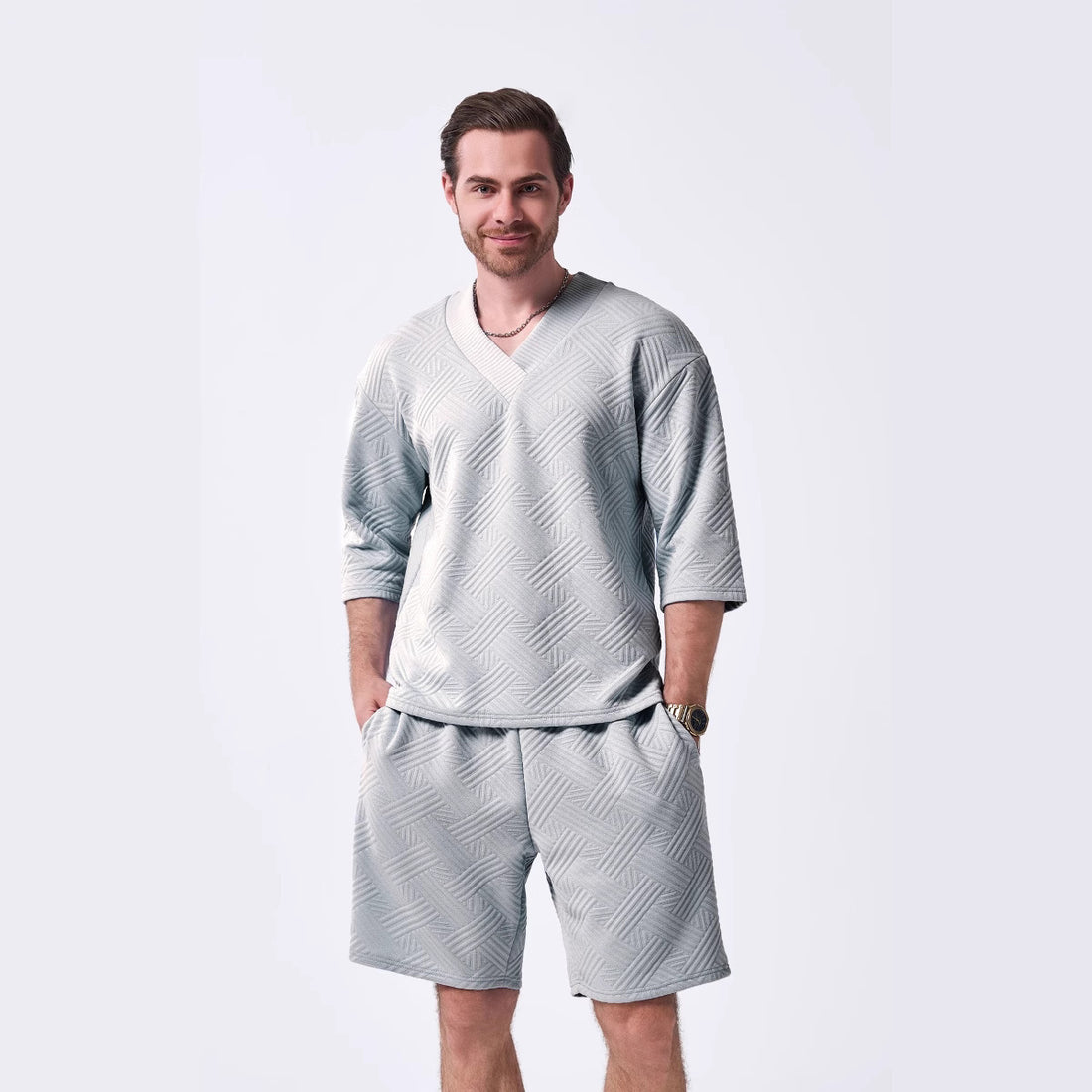 Herren lässiger V-Ausschnitt Freizeit-Pullover und Shorts Set – Veyronis