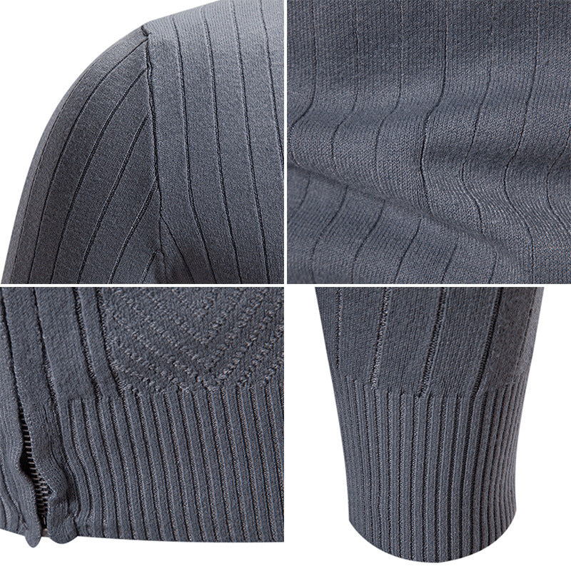 Herren eleganter Feinstrickpullover mit Stehkragen und Reißverschluss Echoarchiv