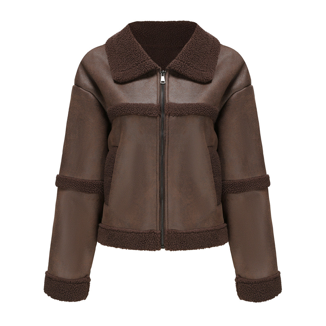 Damen nan kurze Teddyjacke im Aviator-Stil mit Reißverschluss Echo Archiv