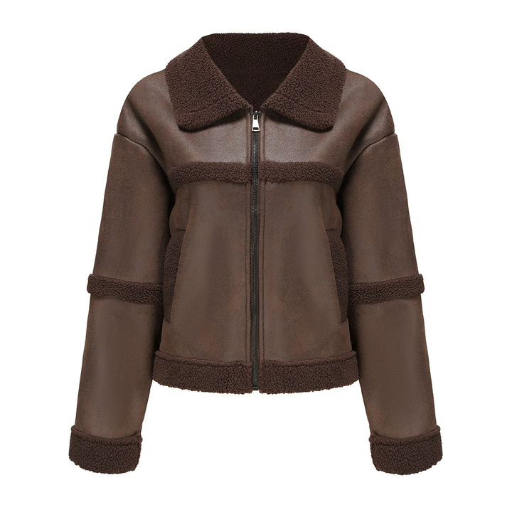 Damen nan kurze Teddyjacke im Aviator-Stil mit Reißverschluss Echo Archiv