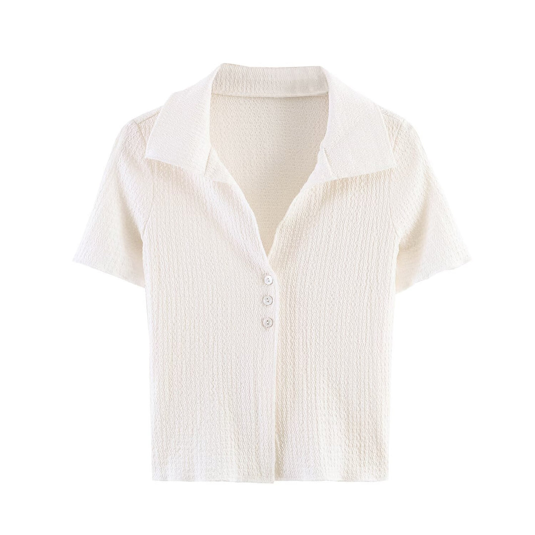 Damen Zweiteiliges Feinstrick-Set mit Kurzarm-Polokragen-Top und High‑Waist Weitbein‑Hose Echo Archiv