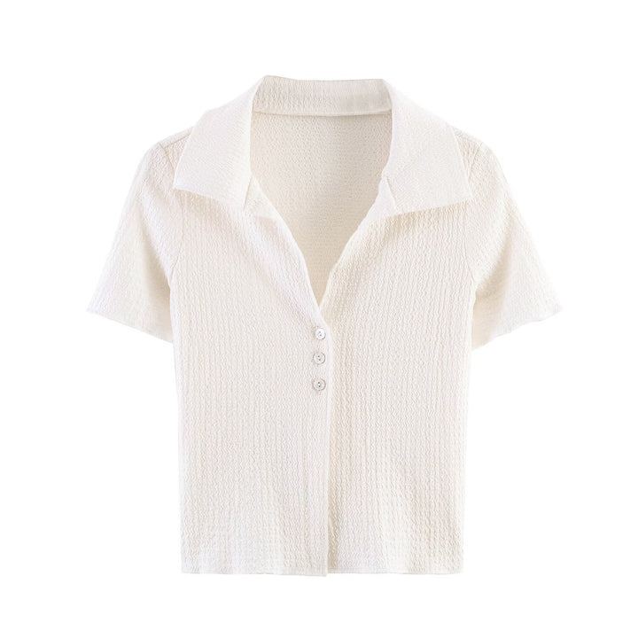 Damen Zweiteiliges Feinstrick-Set mit Kurzarm-Polokragen-Top und High‑Waist Weitbein‑Hose Echo Archiv