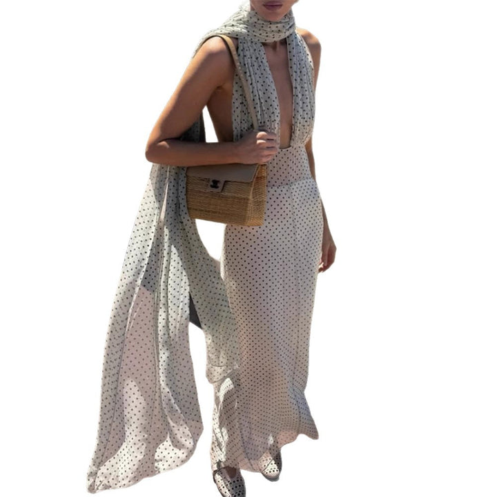 Damen Elegantes Maxikleid mit asymmetrischem Halsschmuck Echo Archiv
