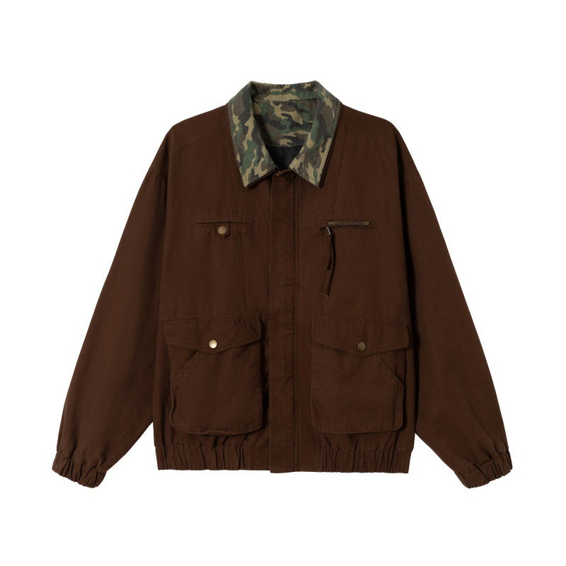 Herren Boxy-Fieldblouson mit Camouflage-Kragen, Pattentaschen und elastischem Saum Echoarchiv