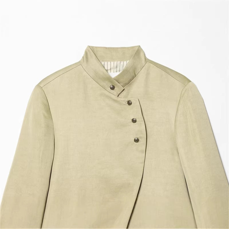 Damen Asymmetrische Blusenjacke mit Stehkragen und ausgestellten Manschetten Echo Archiv
