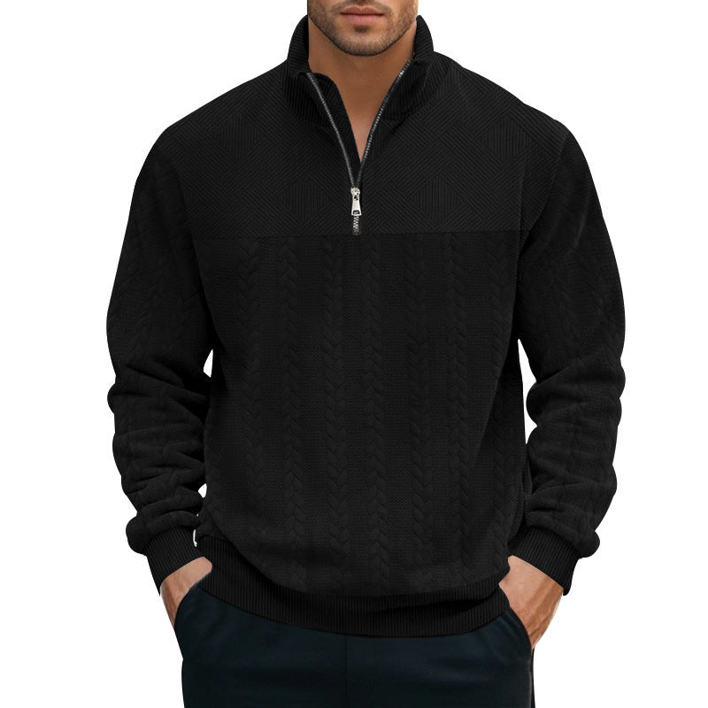 Herren stylischer Fleece-Pullover mit hohem Kragen und grobem Strickmuster Echoarchiv